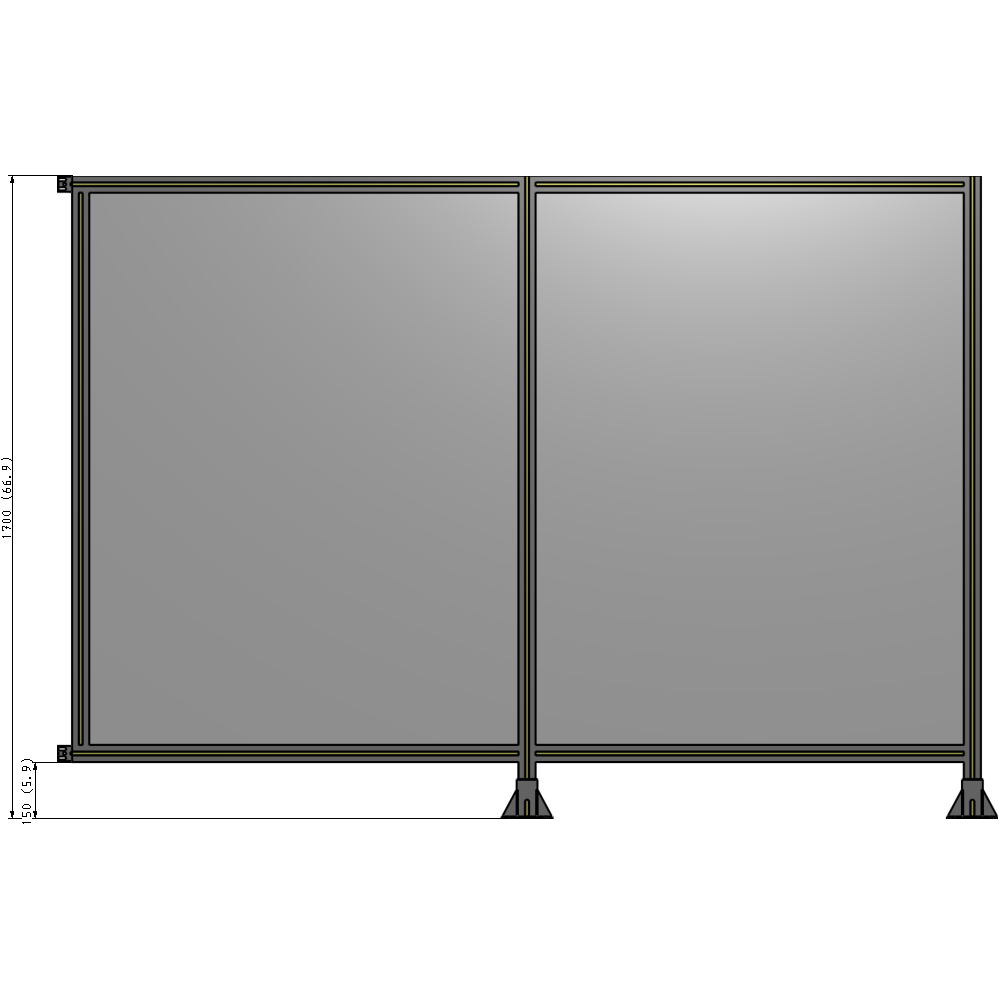 B6-1700-2400-0150-HYPFA DOUBLE PANEL-LEGS ON RIGHT AND CENTER WITH HINGES 1700MM X 2400MM 1/4" POLYCARBONATE, ASSEMBLED