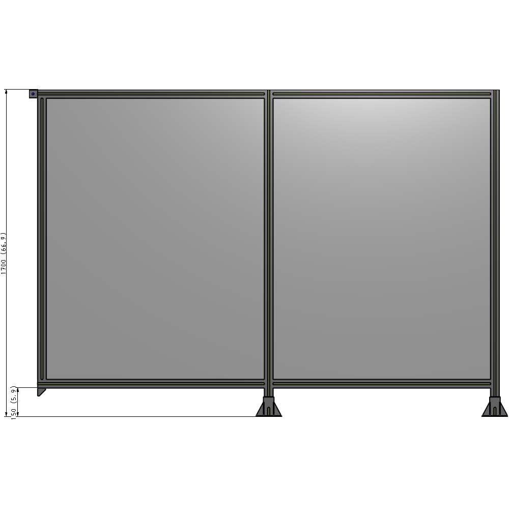 B6-1700-2400-0150-TYPFK DOUBLE PANEL-LEGS ON RIGHT AND CENTER, TIE PLATE ON LEFT 1700MM X 2400MM  1/4" POLYCARBONATE, AS KIT
