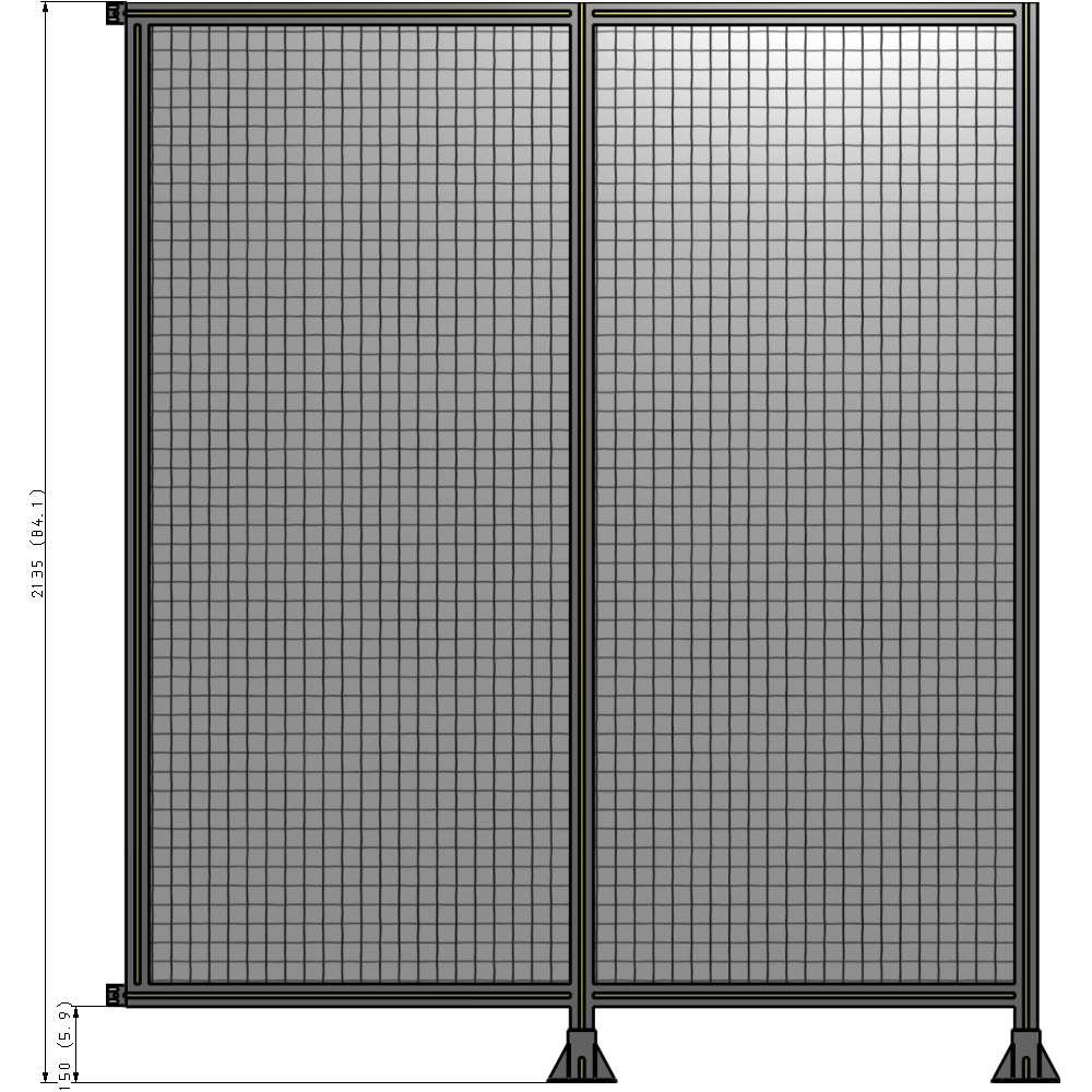 B6-2135-1800-0150-HYMFA DOUBLE PANEL-LEGS ON RIGHT AND CENTER WITH HINGES 2135MM X 1800MM  1" MESH, FULLY ASSEMBLED