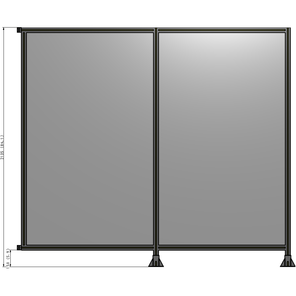 B6-2135-2400-0150-HYPFA DOUBLE PANEL-LEGS ON RIGHT AND CENTER WITH HINGES 2135MM X 2400MM 1/4" POLYCARBONATE, ASSEMBLED