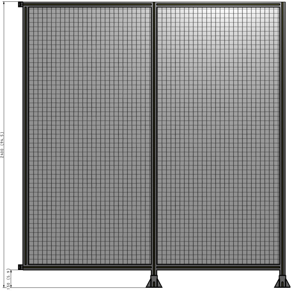 B6-2400-2200-0150-HYMFK DOUBLE PANEL-LEGS ON RIGHT AND CENTER WITH HINGES 2400MM X 2200MM  1" MESH, AS A KIT