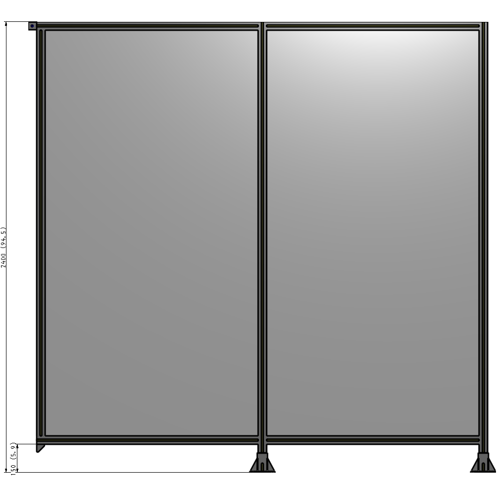 B6-2400-2400-0150-TYPFA DOUBLE PANEL-LEGS ON RIGHT AND CENTER, TIE PLATE ON LEFT 2400MM X 2400MM  1/4" POLYCARB, ASSEMBLED