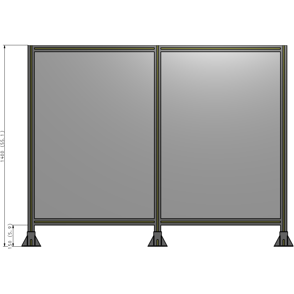 B8-1400-1800-0150-ZYPFA DOUBLE PANEL-3 LEGS 1400MM X 1800MM 1/4" POLYCARBONATE, FULLY ASSEMBLED