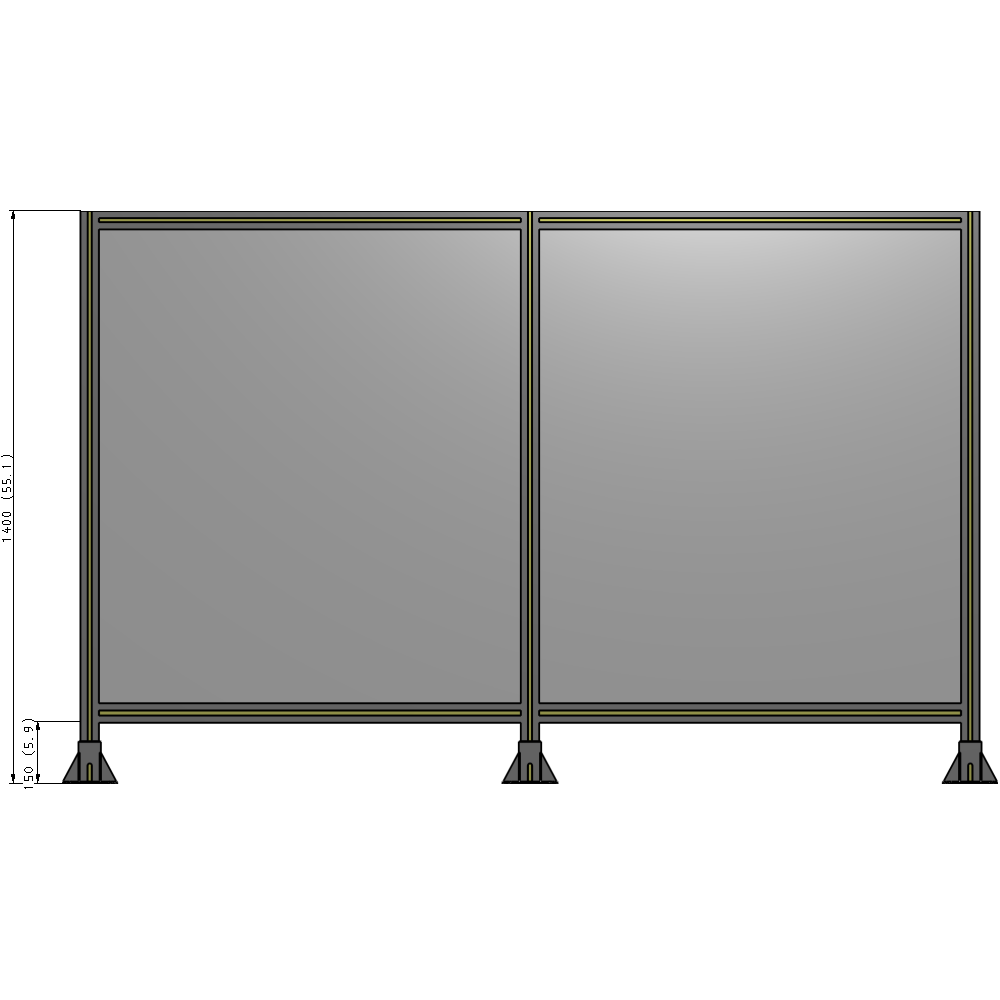 B8-1400-2200-0150-ZYPFA DOUBLE PANEL-3 LEGS  1400MM X 1800MM  1/4" POLYCARBONATE, FULLY ASSEMBLED
