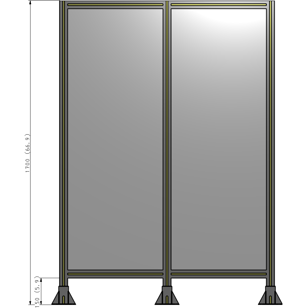 B8-1700-1200-0150-ZYPFA DOUBLE PANEL-3 LEGS 1700MM X 1200MM 1/4" POLYCARBONATE, FULLY ASSEMBLED