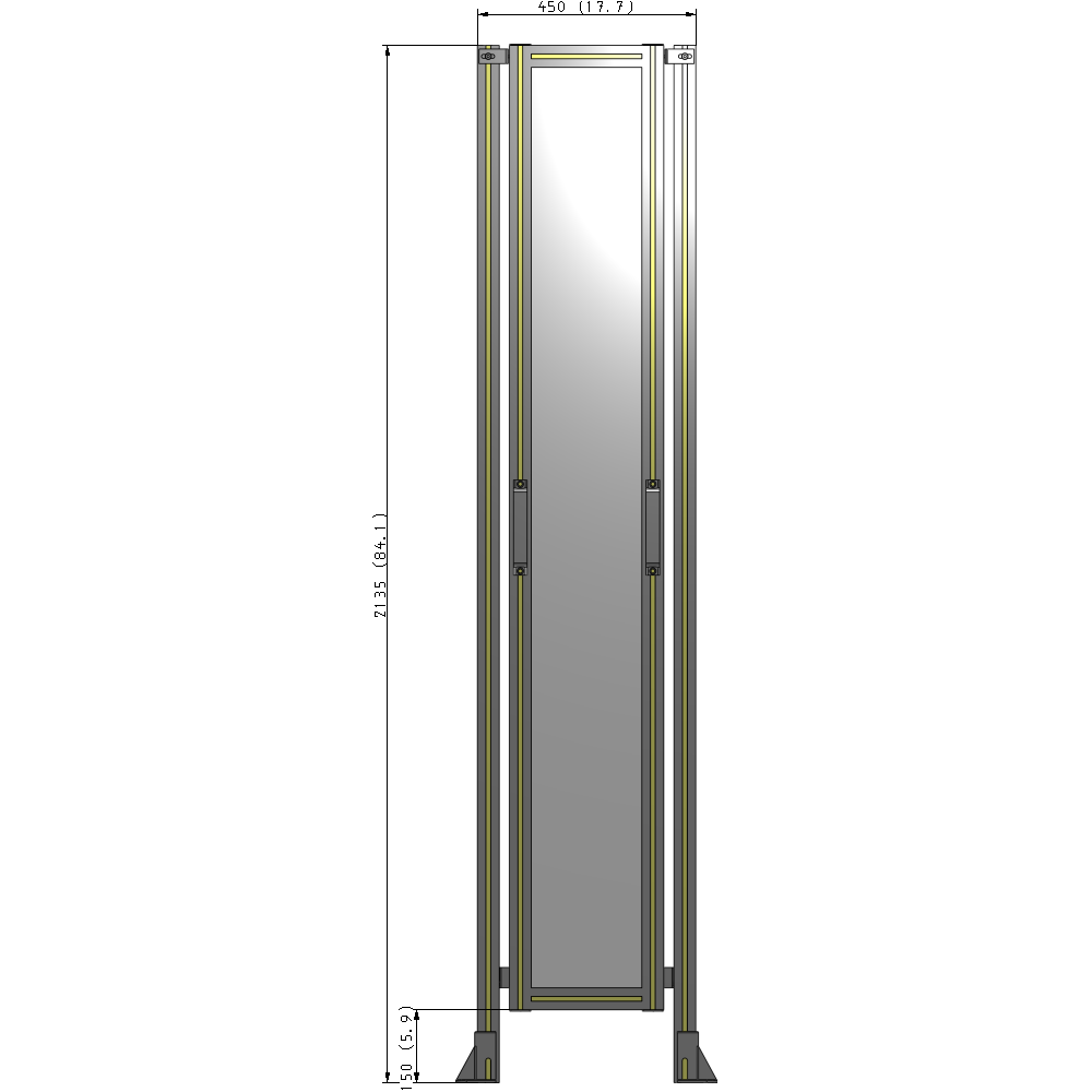 E3-2135-0450-0150-GYPTA SINGLE REMOVABLE PANEL WITH LEGS 2135MM X 450MM 1/4" POLYCARBONATE, FULLY ASSEMBLED