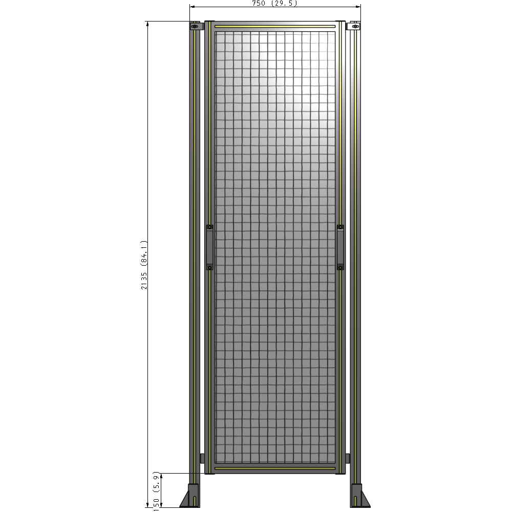 E3-2135-0750-0150-GYMTA SINGLE REMOVABLE PANEL WITH LEGS 2135MM X 750MM 1" MESH, FULLY ASSEMBLED