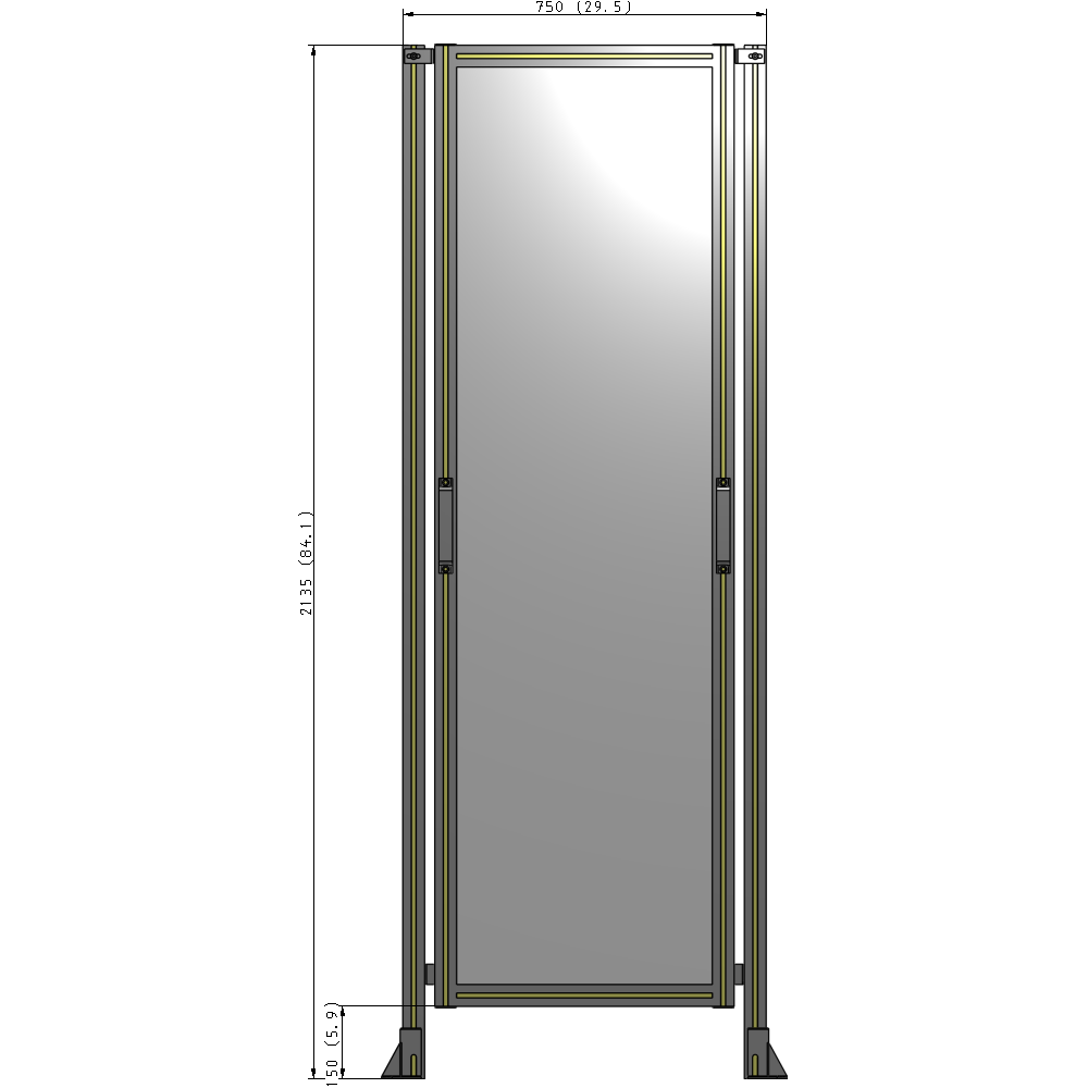 E3-2135-0750-0150-GYPTA SINGLE REMOVABLE PANEL WITH LEGS 2135MM X 750MM 1/4" POLYCARBONATE, FULLY ASSEMBLED