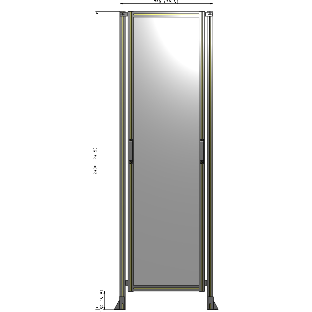 E3-2400-0750-0150-GYPTK SINGLE REMOVABLE PANEL WITH LEGS 2400MM X 750MM 1/4" POLYCARBONATE, FULLY ASSEMBLED