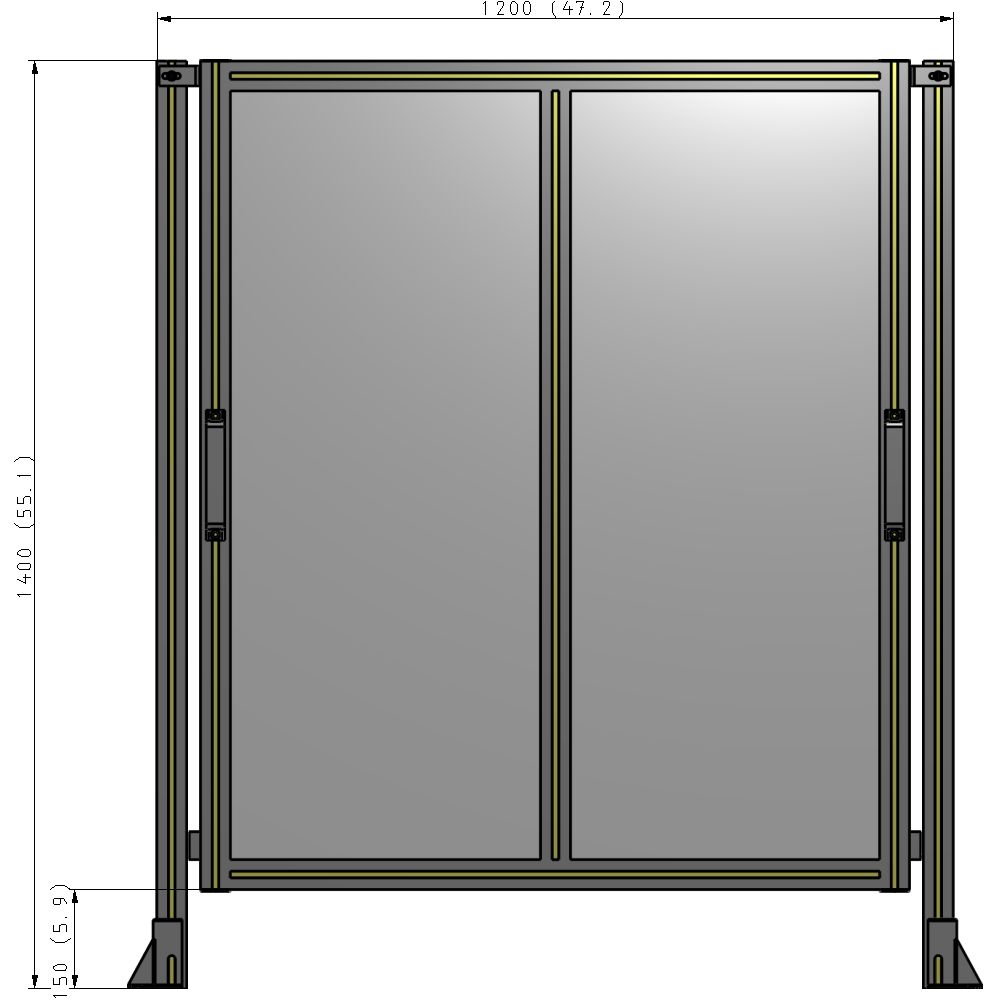 E4-1400-1200-0150-GYPTA DOUBLE REMOVABLE PANEL WITH LEGS  1400MM X 1200MM 1/4" POLYCARBONATE, FULLY ASSEMBLED