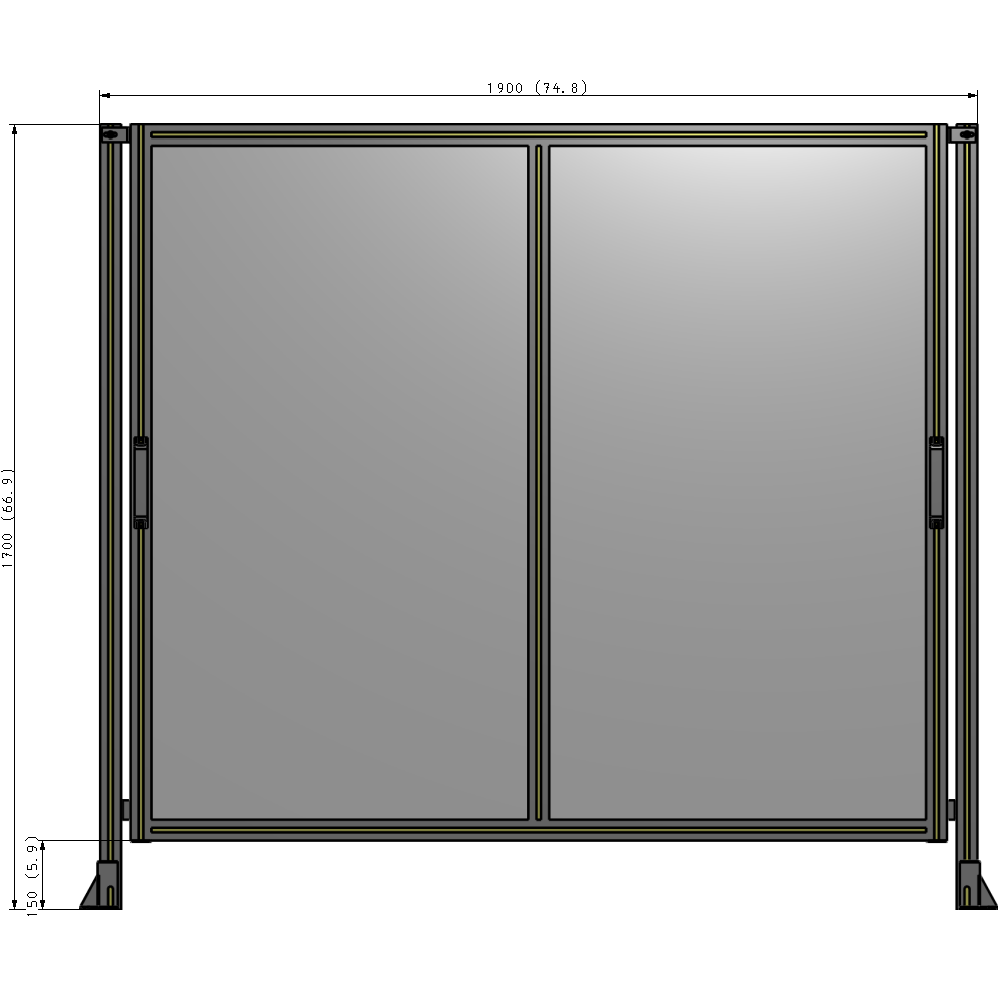 E4-1700-1900-0150-GYPTA DOUBLE REMOVABLE PANEL WITH LEGS 1700MM X 1900MM 1/4" POLYCARBONATE, FULLY ASSEMBLED