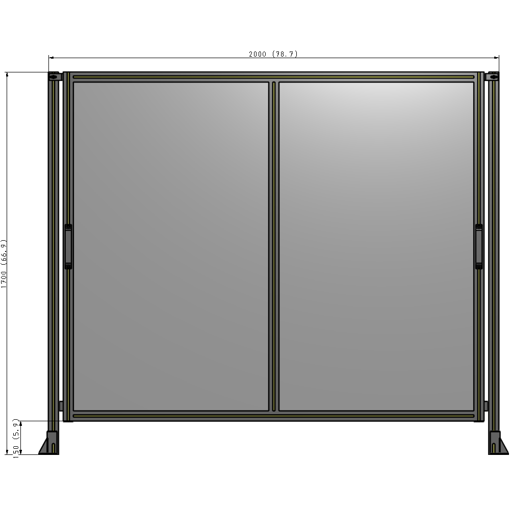 E4-1700-2000-0150-GYPTA DOUBLE REMOVABLE PANEL WITH LEGS 1700MM X 2000MM 1/4" POLYCARBONATE, FULLY ASSEMBLED