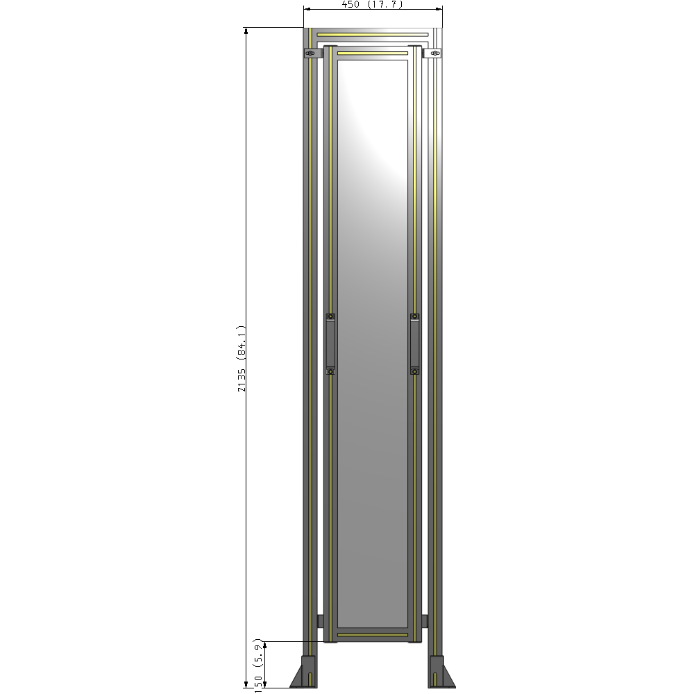E5-2135-0450-0150-GYPTA SINGLE REMOVABLE PANEL WITH LEGS AND A HEADER 2135MM X 450MM 1/4" POLYCARBONATE, FULLY ASSEMBLED