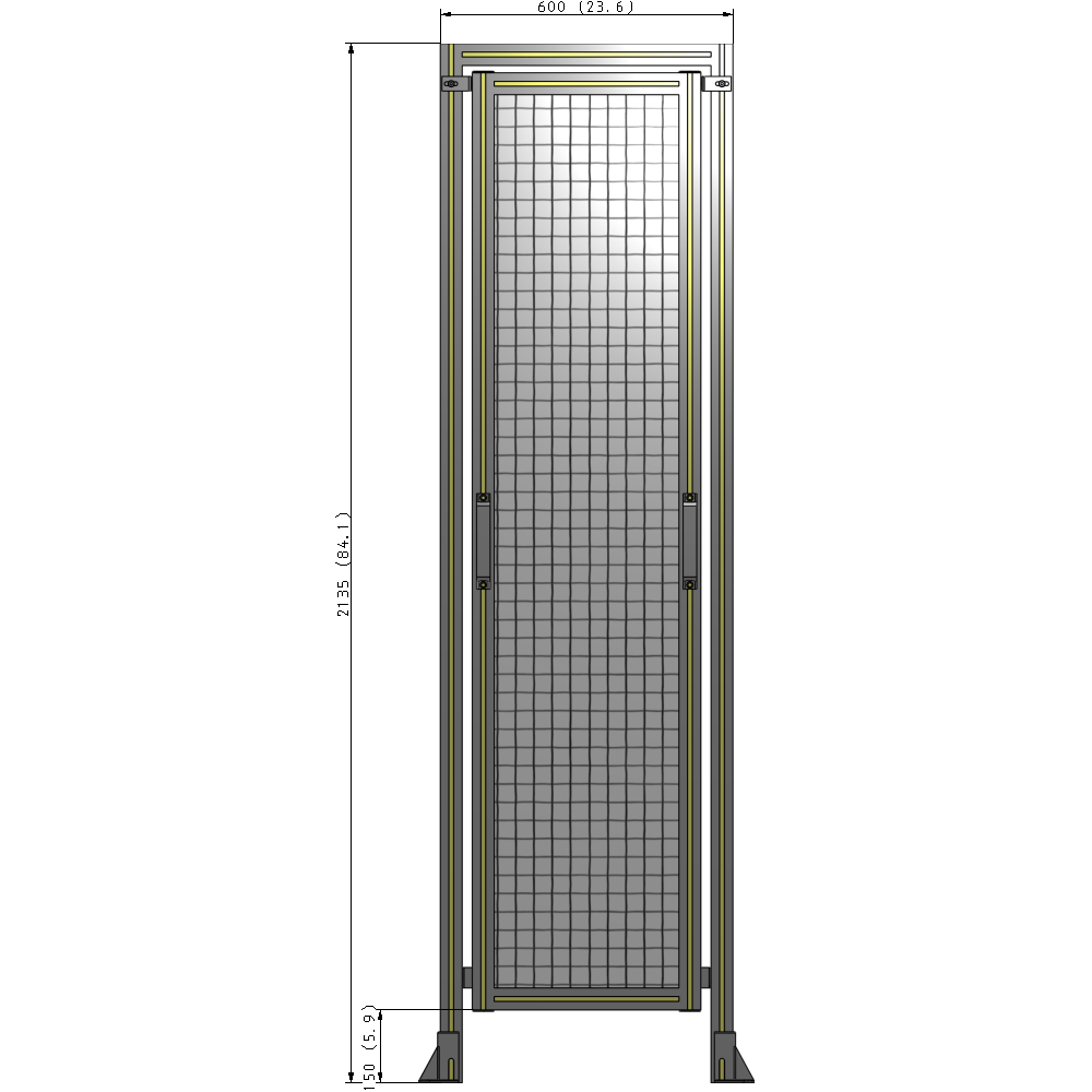 E5-2135-0600-0150-GYMTK SINGLE REMOVABLE PANEL WITH LEGS AND A HEADER 2135MM X 600MM 1" MESH, AS A KIT