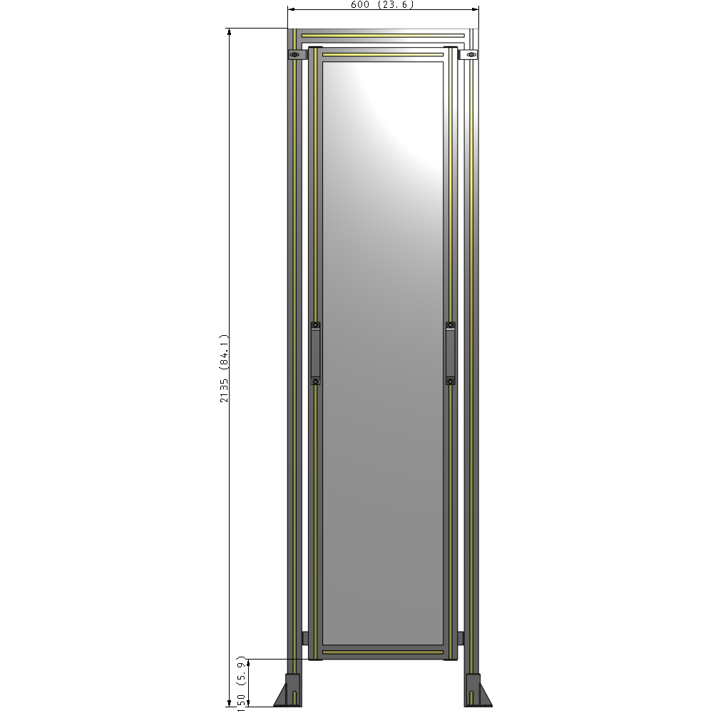 E5-2135-0600-0150-GYPTA SINGLE REMOVABLE PANEL WITH LEGS AND A HEADER 2135MM X 600MM 1/4" POLYCARBONATE, FULLY ASSEMBLED