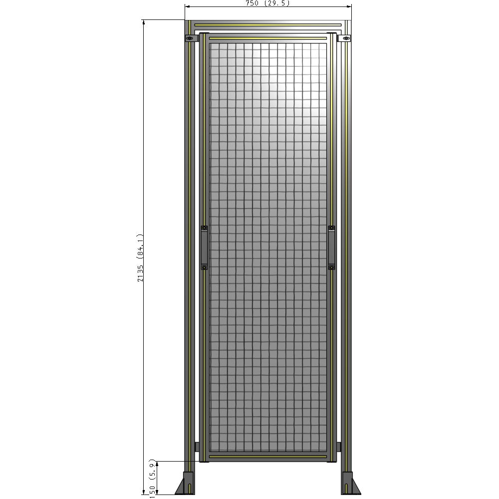 E5-2135-0750-0150-GYMTK SINGLE REMOVABLE PANEL WITH LEGS AND A HEADER 2135MM X 750MM 1" MESH, AS A KIT
