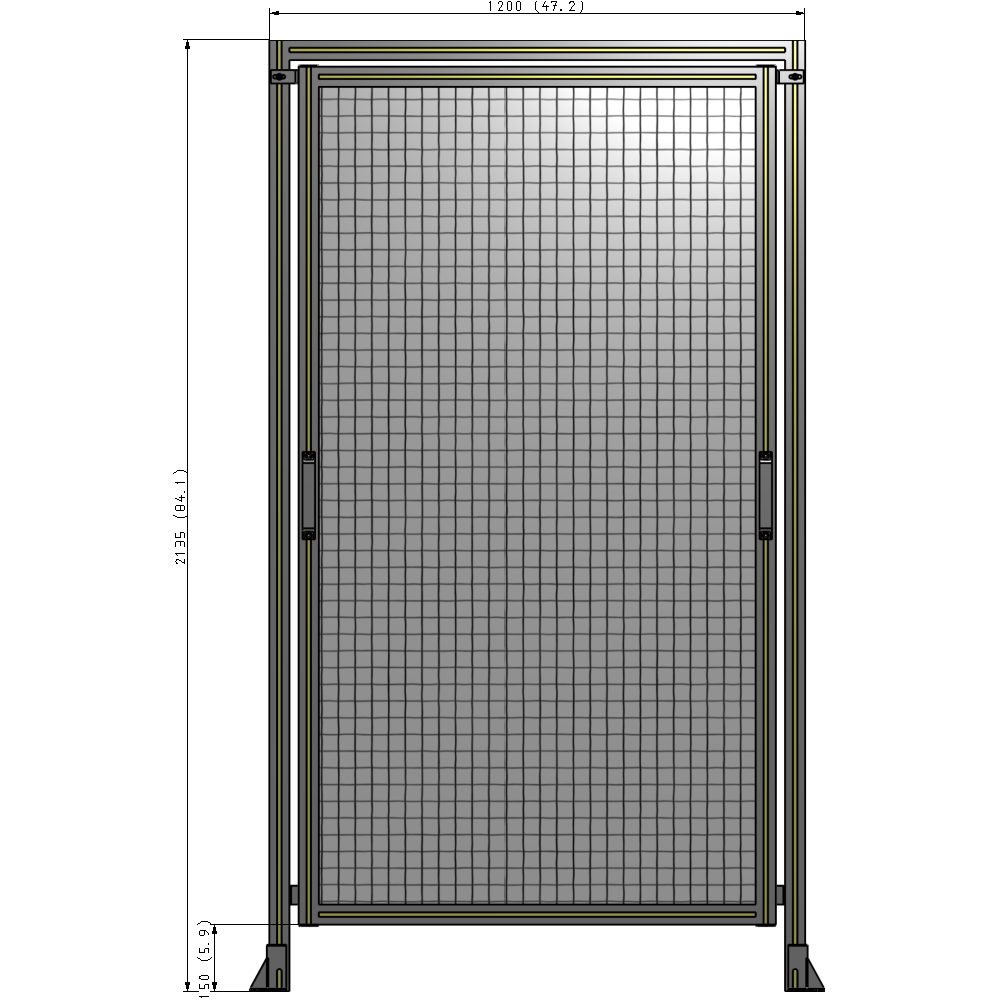 E5-2135-1200-0150-GYMTA SINGLE REMOVABLE PANEL WITH LEGS AND A HEADER 2135MM X 1200MM 1" MESH, FULLY ASSEMBLED