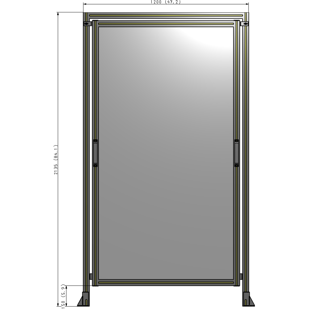 E5-2135-1200-0150-GYPTA SINGLE REMOVABLE PANEL WITH LEGS AND A HEADER 2135MM X 1200MM 1/4" POLYCARBONATE, FULLY ASSEMBLED