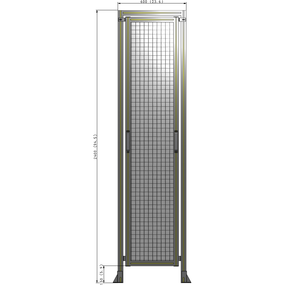 E5-2400-0600-0150-GYMTK SINGLE REMOVABLE PANEL WITH LEGS AND A HEADER 2400MM X 600MM 1" MESH, AS A KIT
