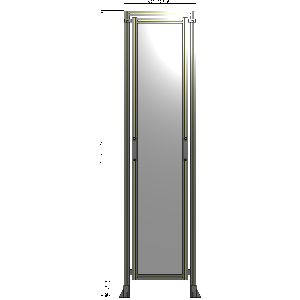 E5-2400-0600-0150-GYPTA SINGLE REMOVABLE PANEL WITH LEGS AND A HEADER  2400MM X 600MM 1/4" POLYCARBONATE, FULLY ASSEMBLED