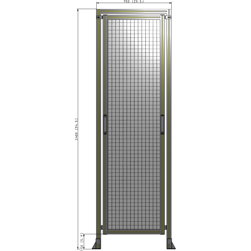 E5-2400-0750-0150-GYMTA SINGLE REMOVABLE PANEL WITH LEGS AND A HEADER 2400MM X 750MM 1" MESH, FULLY ASSEMBLED