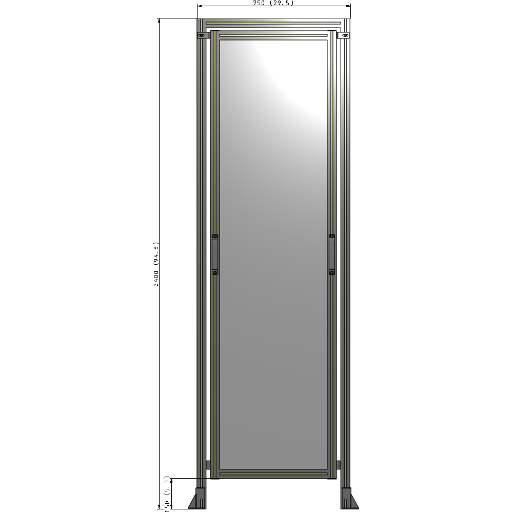E5-2400-0750-0150-GYPTA SINGLE REMOVABLE PANEL WITH LEGS AND A HEADER 2400MM X 750MM 1/4" POLYCARBONATE, FULLY ASSEMBLED