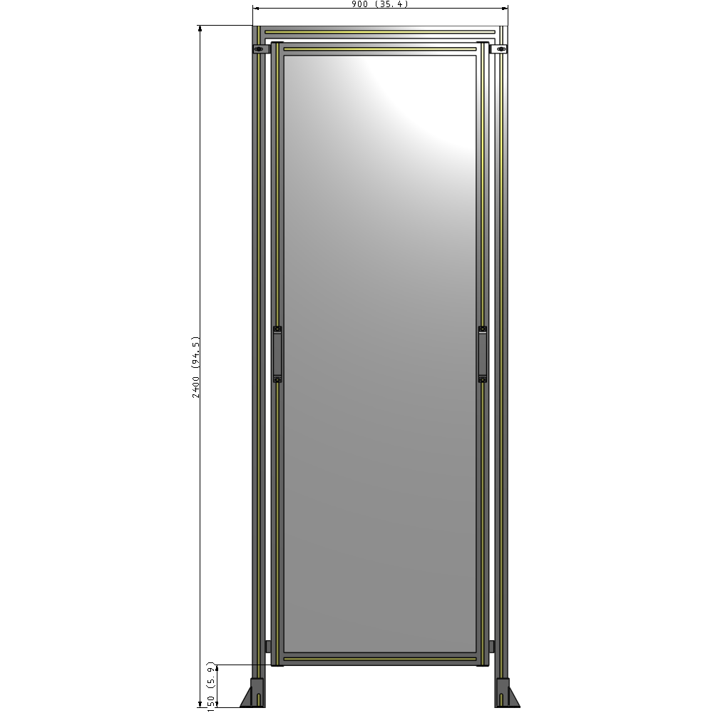 E5-2400-0900-0150-GYPTA SINGLE REMOVABLE PANEL WITH LEGS AND A HEADER 2400MM X 900MM 1/4" POLYCARBONATE, FULLY ASSEMBLED