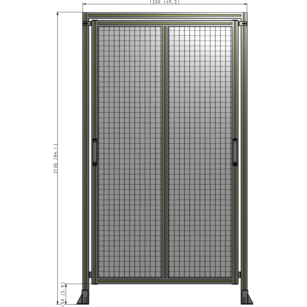 E6-2135-1200-0150-GYMTK DOUBLE REMOVABLE PANEL WITH LEGS AND A HEADER 2135MM X 1200MM 1" MESH, AS A KIT