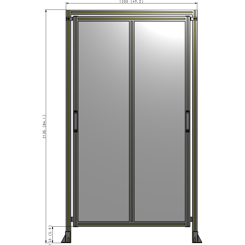 E6-2135-1200-0150-GYPTK DOUBLE REMOVABLE PANEL WITH LEGS AND A HEADER 2135MM X 1200MM 1/4" POLYCARBONATE, AS A KIT