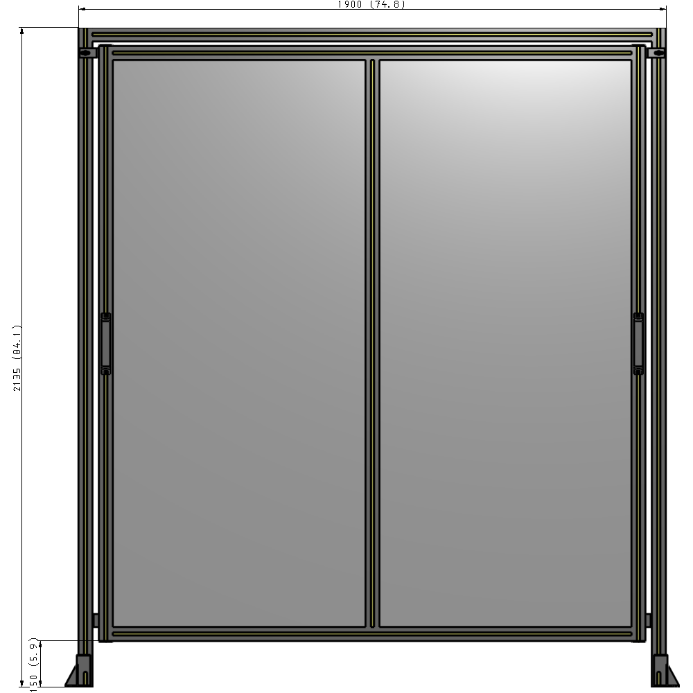 E6-2135-1900-0150-GYPTA DOUBLE REMOVABLE PANEL WITH LEGS AND A HEADER  2135MM X 1900MM 1/4" POLYCARBONATE, FULLY ASSEMBLED