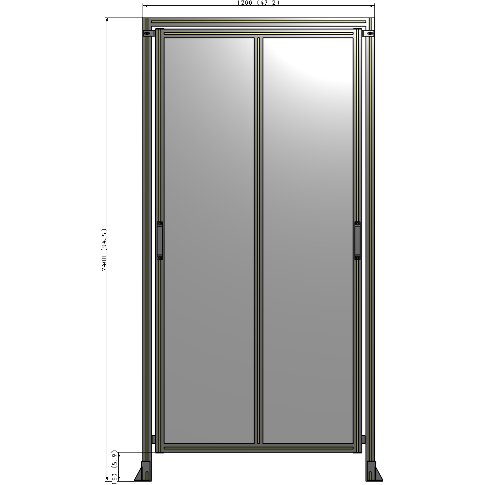 E6-2400-1200-0150-GYPTA DOUBLE REMOVABLE PANEL WITH LEGS AND A HEADER  2400MM X 1200MM 1/4" POLYCARBONATE, FULLY ASSEMBLED