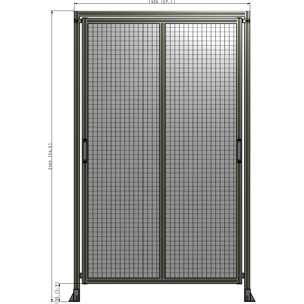 E6-2400-1450-0150-GYMTA DOUBLE REMOVABLE PANEL WITH LEGS AND A HEADER  2400MM X 1450MM 1" MESH, FULLY ASSEMBLED
