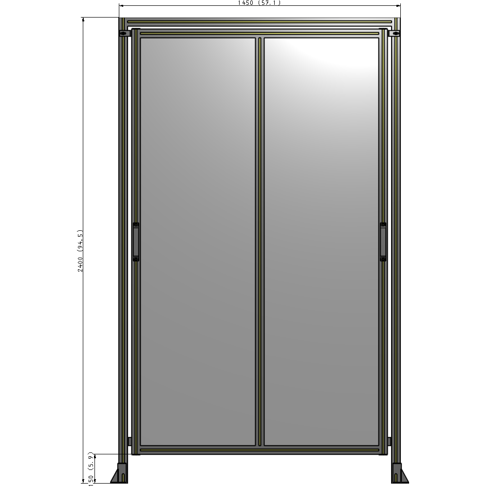 E6-2400-1450-0150-GYPTA DOUBLE REMOVABLE PANEL WITH LEGS AND A HEADER  2400MM X 1450MM 1/4" POLYCARBONATE, FULLY ASSEMBLED