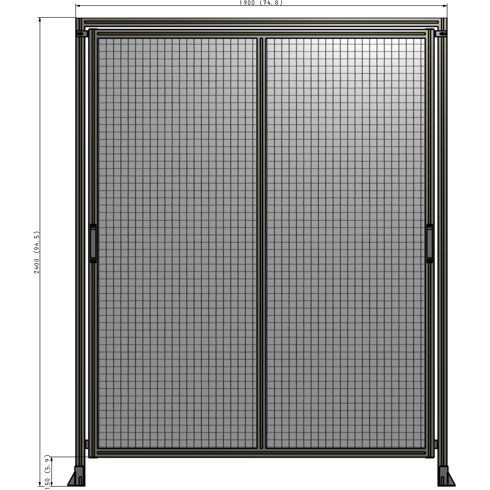 E6-2400-1900-0150-GYMTA DOUBLE REMOVABLE PANEL WITH LEGS AND A HEADER  2400MM X 1900MM 1" MESH, FULLY ASSEMBLED