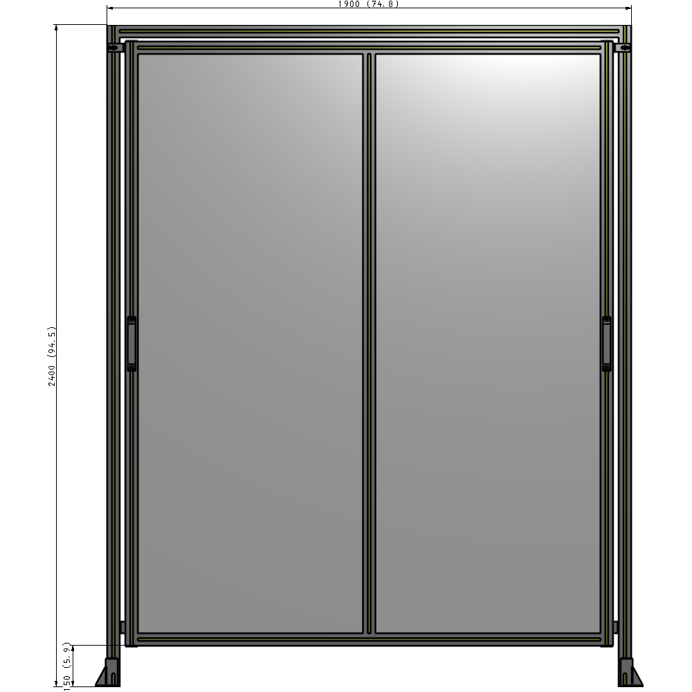 E6-2400-1900-0150-GYPTA DOUBLE REMOVABLE PANEL WITH LEGS AND A HEADER  2400MM X 1900MM 1/4" POLYCARBONATE, FULLY ASSEMBLED