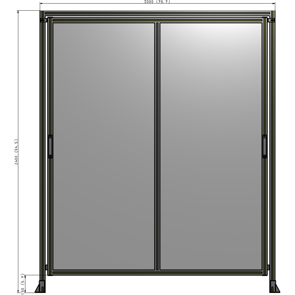 E6-2400-2000-0150-GYPTA DOUBLE REMOVABLE PANEL WITH LEGS AND A HEADER  2400MM X 2000MM 1/4" POLYCARBONATE, FULLY ASSEMBLED