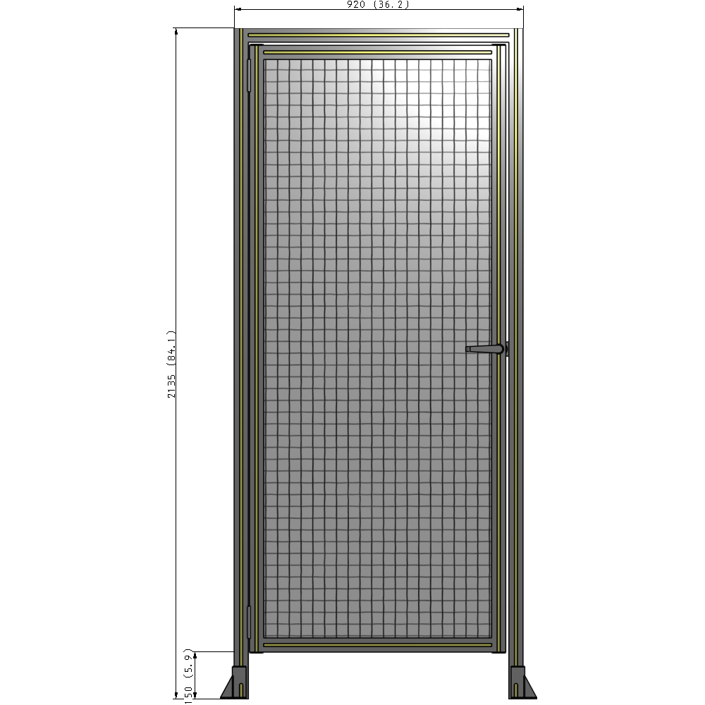 G1-2135-0920-0150-EYMTK DOOR WITH HEADER, HANDLE WITH INTERNAL EGRESS ON RIGHT 2135MM X 920MM 1" MESH, AS A KIT