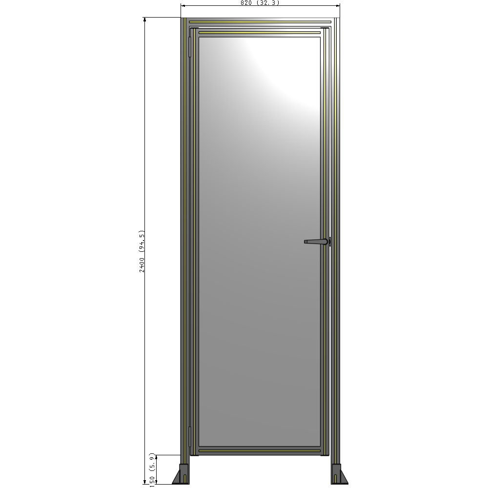G1-2400-0820-0150-EYPTK DOOR WITH HEADER, HANDLE WITH INTERNAL EGRESS ON RIGHT 2400MM X 820MM 1/4" POLYCARBONATE, AS A KIT