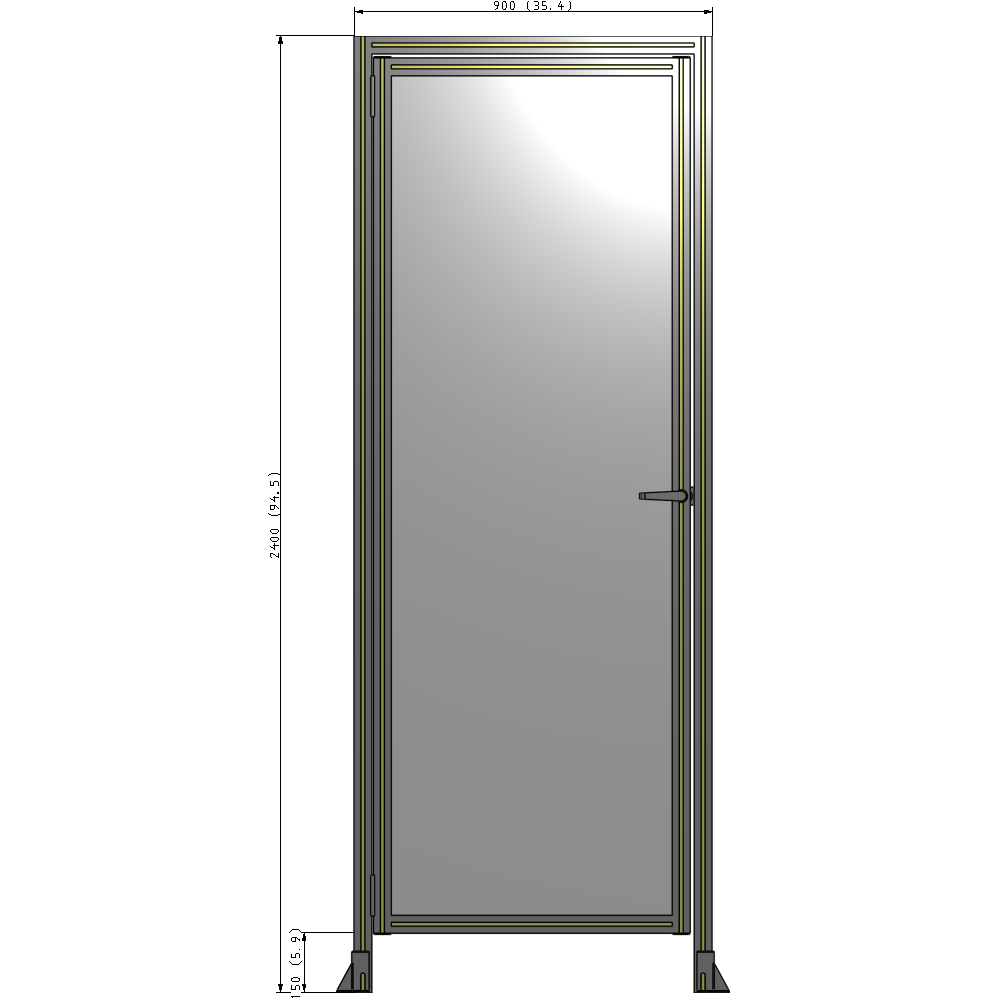 G1-2400-0900-0150-EYPTA DOOR WITH HEADER, HANDLE WITH INTERNAL EGRESS ON RIGHT 2400MM X 900MM 1/4" POLYCARBONATE, ASSEMBLED