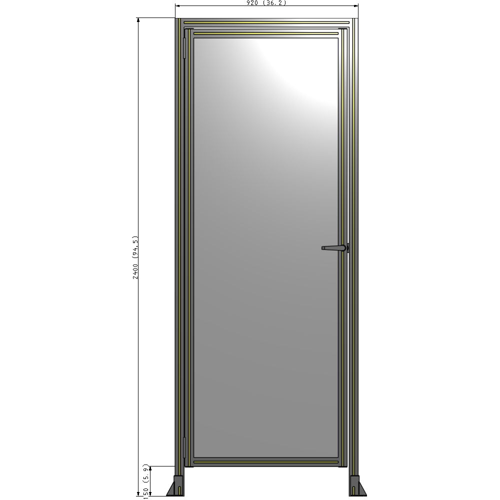 G1-2400-0920-0150-EYPTK DOOR WITH HEADER, HANDLE WITH INTERNAL EGRESS ON RIGHT 2400MM X 920MM 1/4" POLYCARBONATE, AS A KIT