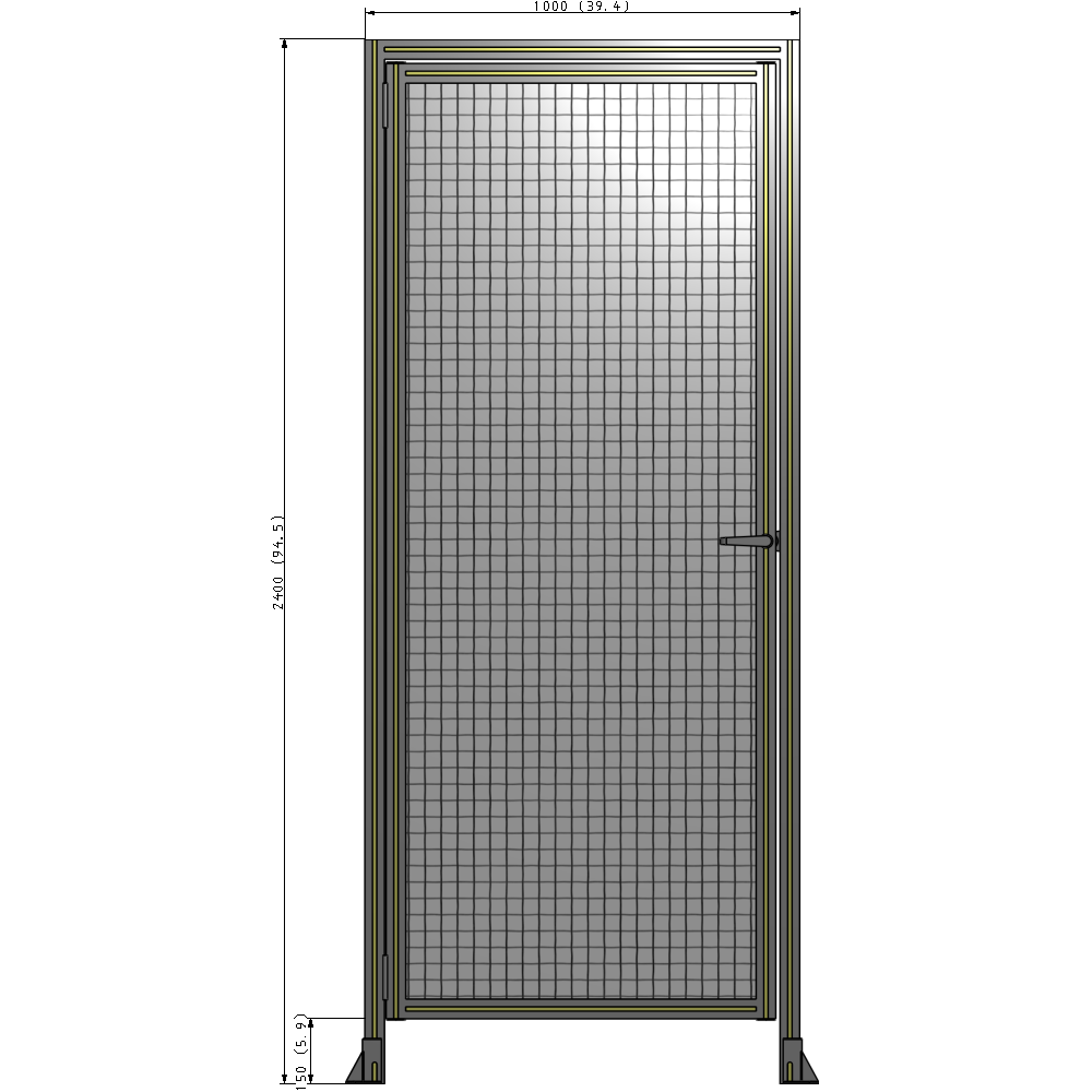 G1-2400-1000-0150-EYMTA DOOR WITH HEADER, HANDLE WITH INTERNAL EGRESS ON RIGHT 2400MM X 1000MM 1" MESH, ASSEMBLED
