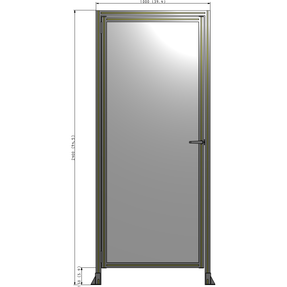 G1-2400-1000-0150-EYPTK DOOR WITH HEADER, HANDLE WITH INTERNAL EGRESS ON RIGHT 2400MM X 1000MM 1/4" POLYCARBONATE, AS A KIT