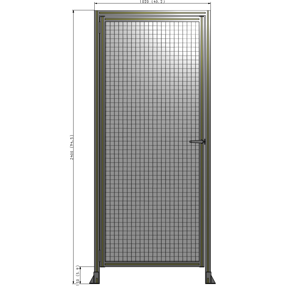 G1-2400-1020-0150-EYMTA DOOR WITH HEADER, HANDLE WITH INTERNAL EGRESS ON RIGHT 2400MM X 1020MM 1" MESH, ASSEMBLED