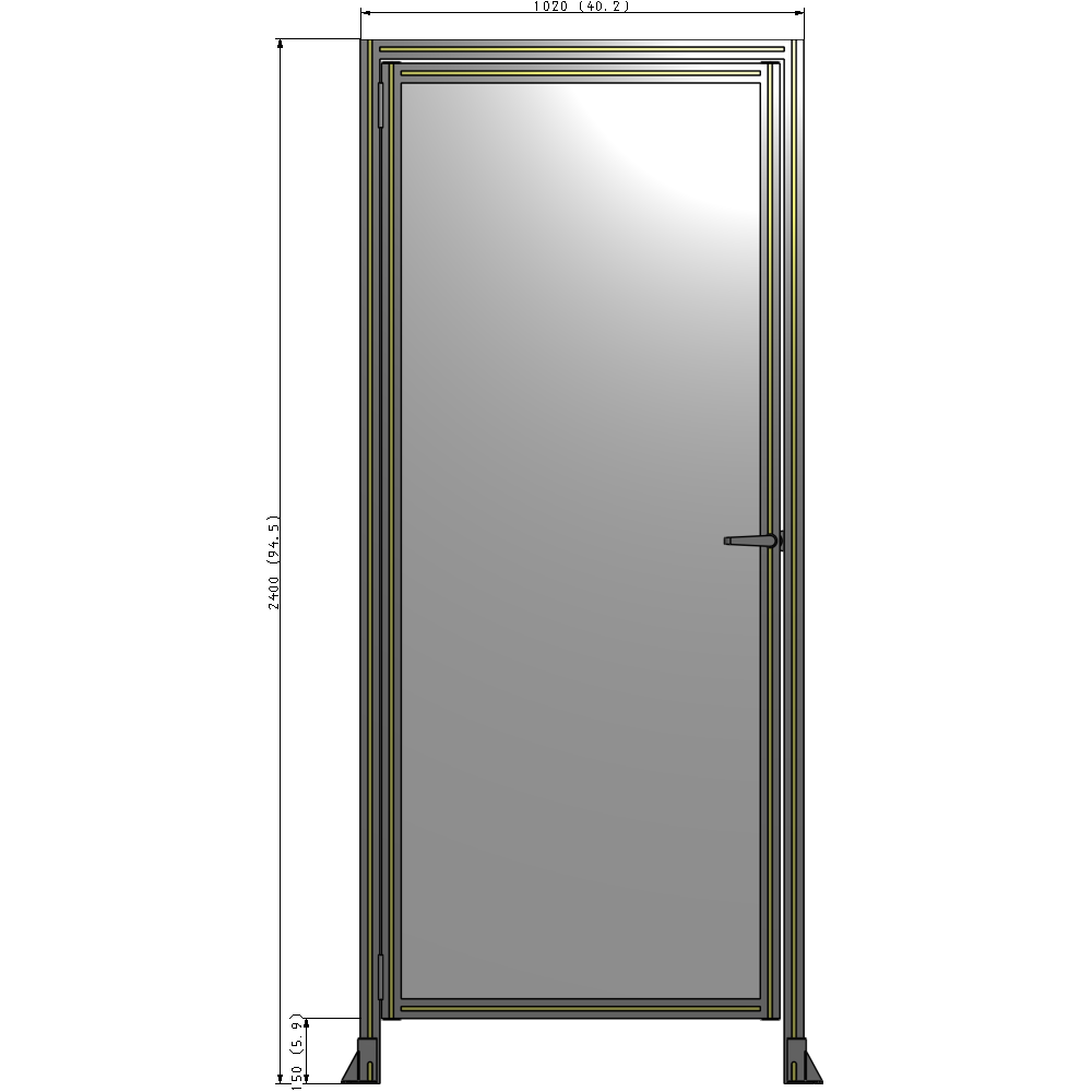 G1-2400-1020-0150-EYPTA DOOR WITH HEADER, HANDLE WITH INTERNAL EGRESS ON RIGHT 2400MM X 1020MM 1/4" POLYCARBONATE, ASSEMBLED