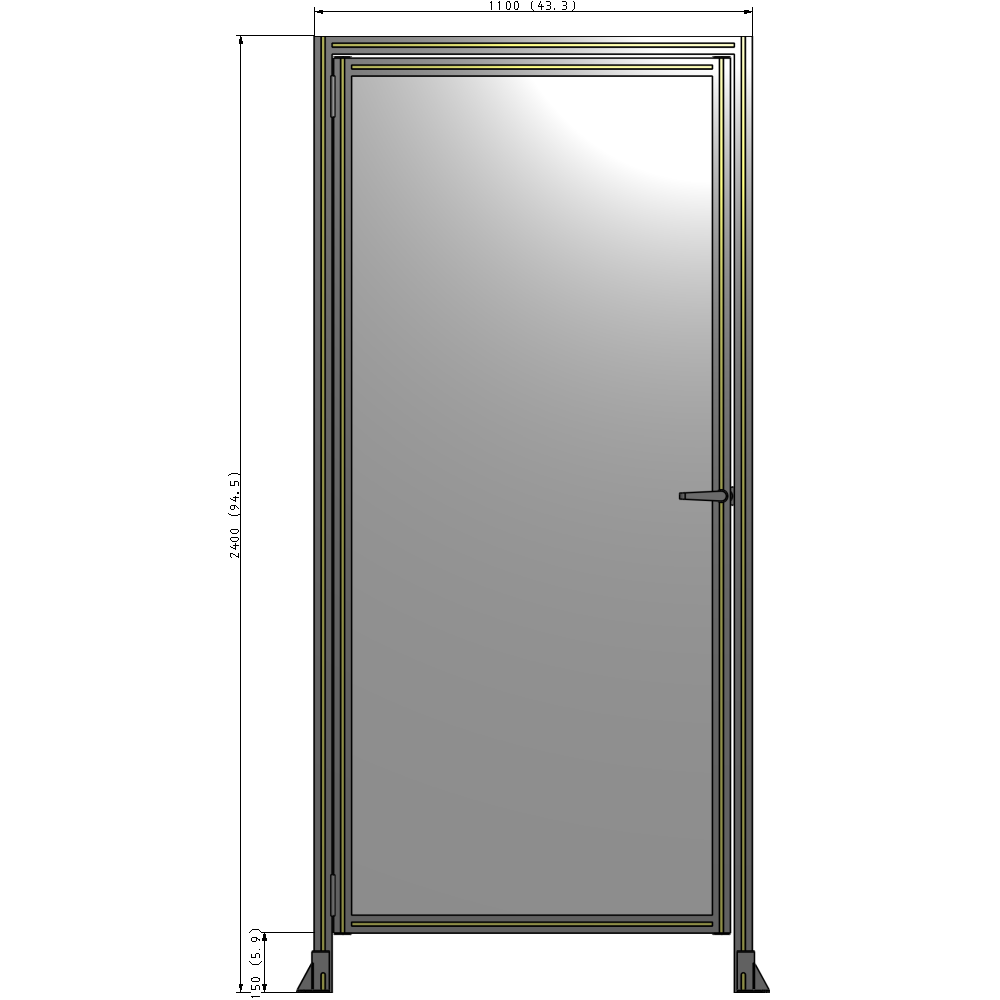 G1-2400-1100-0150-EYPTK DOOR WITH HEADER, HANDLE WITH INTERNAL EGRESS ON RIGHT 2400MM X 1100MM 1/4" POLYCARBONATE, AS A KIT