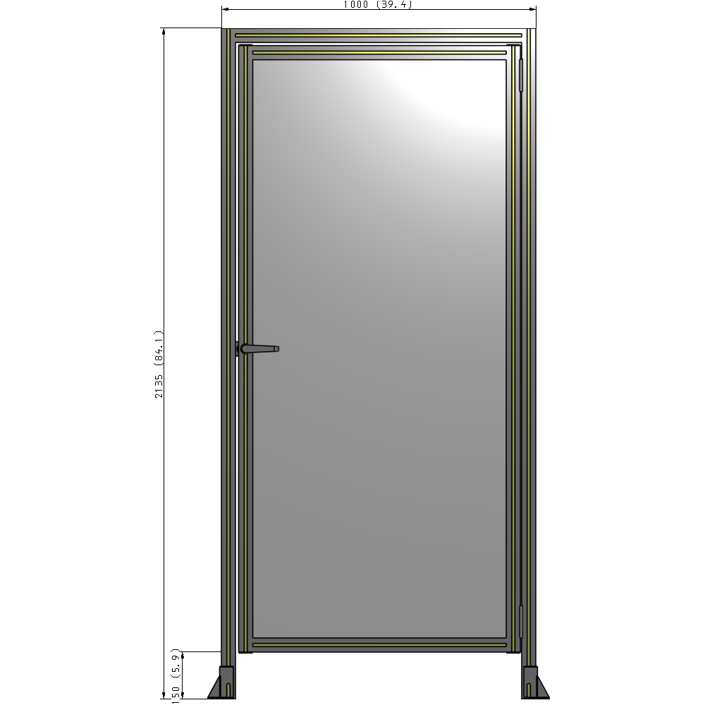 G2-2135-1000-0150-EYPTA DOOR WITH HEADER, HANDLE WITH INTERNAL EGRESS ON LEFT 2135MM X 1000MM 1/4" POLYCARBONATE, ASSEMBLED
