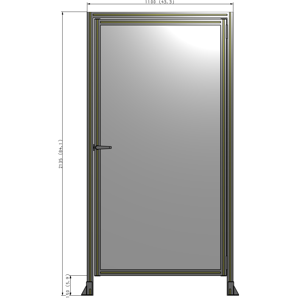 G2-2135-1100-0150-EYPTA DOOR WITH HEADER, HANDLE WITH INTERNAL EGRESS ON LEFT 2135MM X 1100MM 1/4" POLYCARBONATE, ASSEMBLED