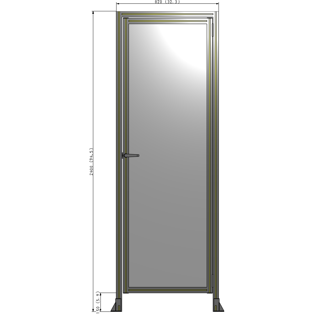 G2-2400-0820-0150-EYPTA DOOR WITH HEADER, HANDLE WITH INTERNAL EGRESS ON LEFT 2400MM X 820MM 1/4" POLYCARBONATE, ASSEMBLED