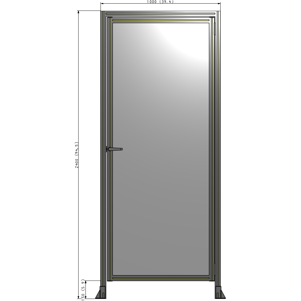 G2-2400-1000-0150-EYPTK DOOR WITH HEADER, HANDLE WITH INTERNAL EGRESS ON LEFT 2400MM X 1000MM 1/4" POLYCARBONATE, AS A KIT