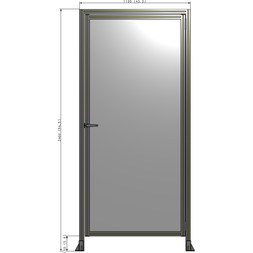 G2-2400-1100-0150-EYPTA DOOR WITH HEADER, HANDLE WITH INTERNAL EGRESS ON LEFT 2400MM X 1100MM 1/4" POLYCARBONATE, ASSEMBLED